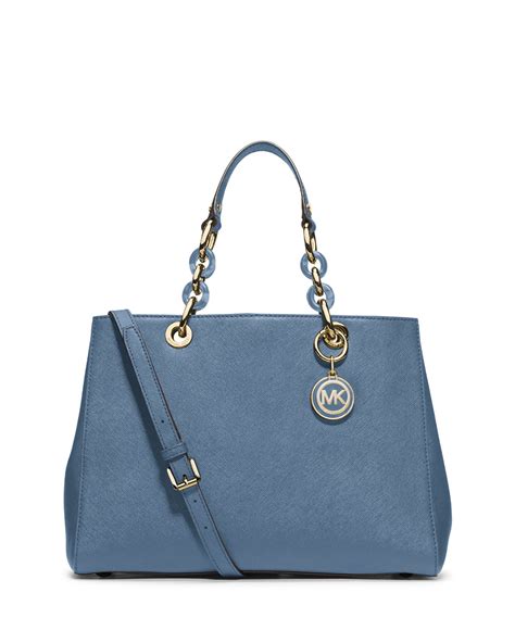 michael kors cynthia medium satchel blue saffiano leather|Michael Kors marilyn medium.